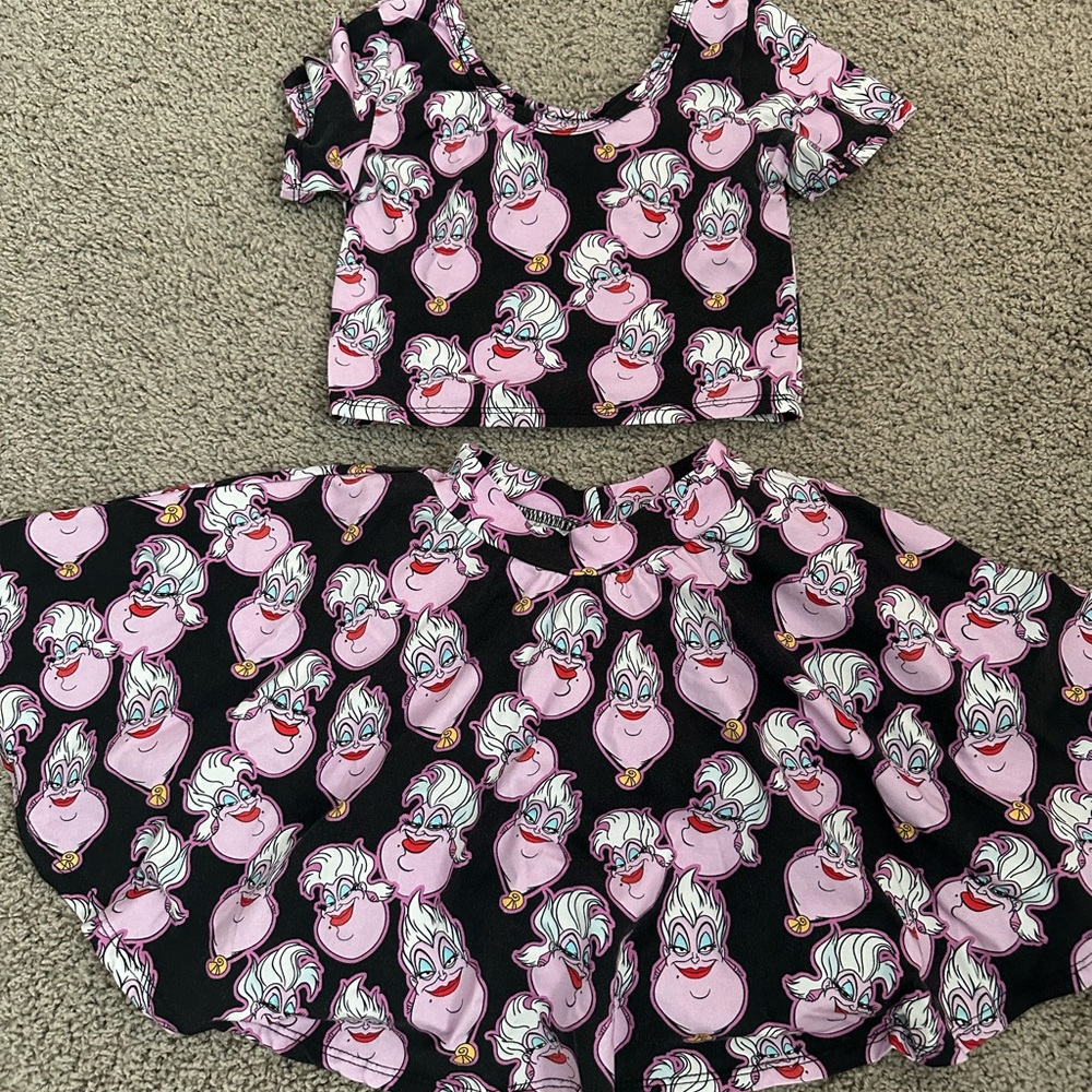 Black and Pink Ursula Print Top and Skirt Set